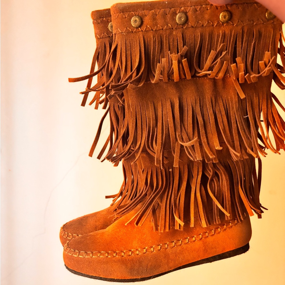 Fringed Tan Suede Boots